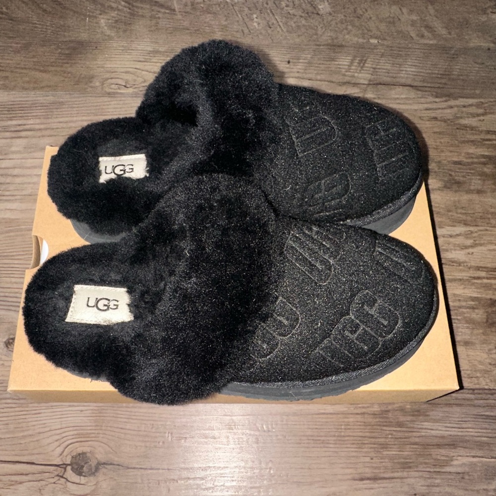 UGG Black Plush Slip-Ons